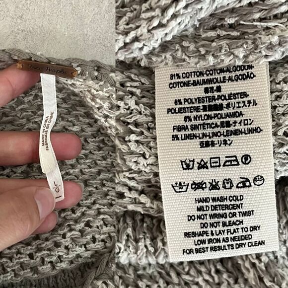 Free People Womens Size L Beige Haiku Pullover Knit NEW Sweater Tunic Top Cotton - Picture 16 of 16